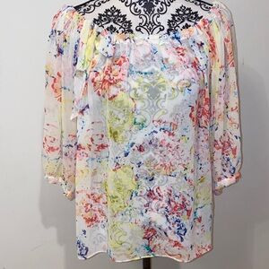 CAbi #826 Watercolor Floral Off Shoulder 3/4 Sleeve Blouse Size Small